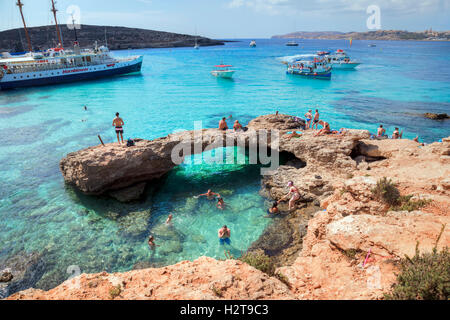 Blue Lagoon, Comino, Gozo, Malte Banque D'Images