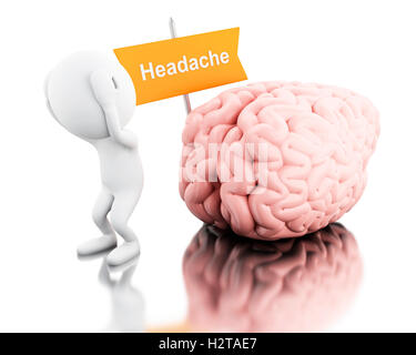 3D Illustration. Les blancs avec des maux de tête. Concept de soins de santé. Isolé sur fond blanc. Banque D'Images