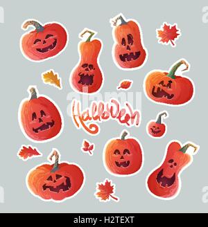 Ensemble d'autocollants pour l'Halloween. Illustration de Vecteur