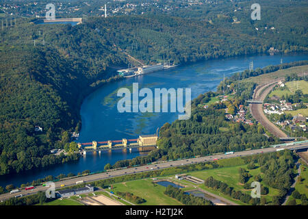 Photo aérienne d'une centrale hydroélectrique, exécuter, Hengstey Hengsteysee, Hagen, Ruhr, Nordrhein-Westfalen, Germany, Europe Banque D'Images