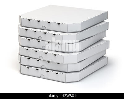 Boîtes à pizza stack isolé sur blanc, 3d illustration Banque D'Images