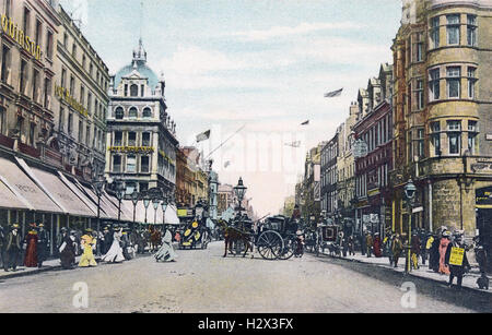 Carte postale couleur édouardien d'Oxford Street à Londres, Angleterre. Banque D'Images