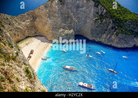Plage de Navagio - Plage Shipwreck, l'île de Zakynthos, Grèce. Les plus belles plages du monde. Banque D'Images
