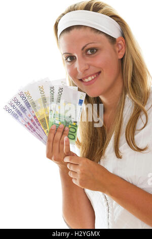 Young woman holding billets Banque D'Images