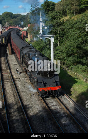 Numéro de réservoir Standard 80136 à Goathland pendant l'automne gallois sur le gala vapeur NYMR North York Moors Railway. Banque D'Images