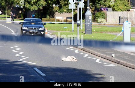 Portsmouth, Hampshire, Royaume-Uni. 3 octobre, 2016. Cycliste transportés à l'hôpital avec de graves blessures à la tête après avoir été frappé par voiture à Waterlooville. Un cycliste a été laissé avec de graves blessures à la tête après une collision avec une voiture à Waterlooville aujourd'hui. Les 17 ans a été transporté à l'hôpital par ambulance aérienne à la suite de la collision sur Crookhorn Lane, vers midi aujourd'hui. Un porte-parole de South Central Ambulance Service a déclaré : "Nous avons été appelés à 12h10 aujourd'hui pour une collision entre une voiture et un cycliste. Credit : uknip/Alamy Live News Banque D'Images