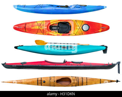 Une collection d'eau vive kayaks de mer et isolated on white Banque D'Images