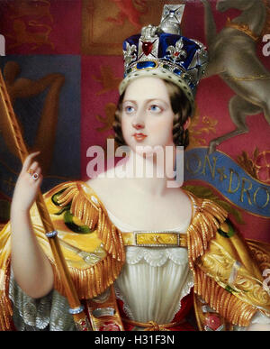 Portrait de la reine Victoria dans son couronnement 1838 robes Banque D'Images