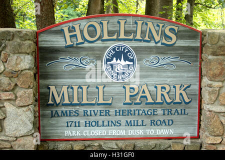 Panneau public pour Hollins Mill Park à Lynchburg, Virginie, États-Unis Banque D'Images