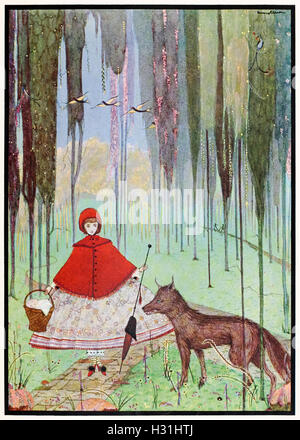 "Il lui a demandé où elle allait." Illustration de 'petit' Riding-Hood par Harry Clarke (1889-1931). Voir la description pour plus d'informations. Banque D'Images