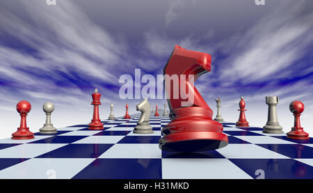 Pièces d'échecs sur un échiquier de long (arrière-plan). fantastique Disponible en haute résolution et de plusieurs tailles. Illustration 3D render Banque D'Images