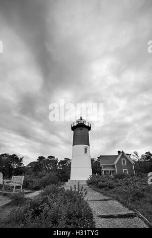 Nauset Lighthouse coucher du soleil à Cape Cod-Massachusetts, photo en noir et blanc Banque D'Images