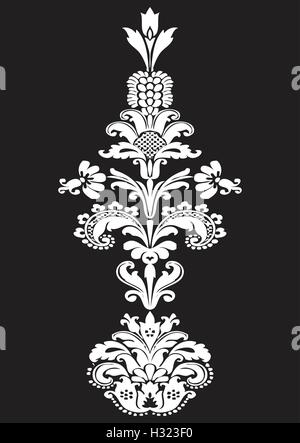 Élément de design floral stylisé vecteur avec fleur blanche et une fleur, décorée dans l'ornement ethniques. Isolé sur black backgrou Illustration de Vecteur