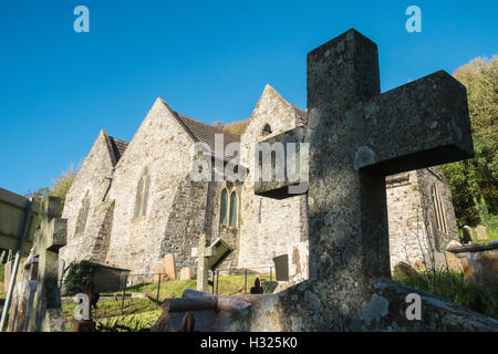 Église paroissiale de Saint,St Ismaël,au dessus,Rivière Towy Tywi, estuaire près de Ferryside, Carmarthenshire, Pays de Galles, Royaume-Uni Banque D'Images