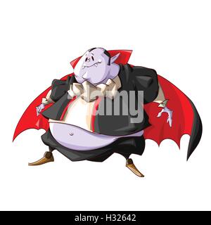 Colorful vector illustration d'un vampire avec graisse pourpre de la peau, des vêtements noirs et gros ventre. Illustration de Vecteur