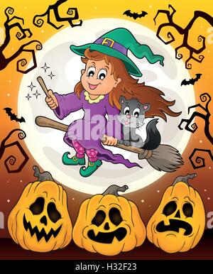 Thème de l'halloween avec cute sorcière et chat - eps10 vector illustration. Illustration de Vecteur