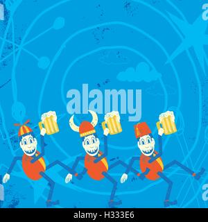 Les buveurs de bière trois buveurs de bière avec des chapeaux de fête. Illustration de Vecteur