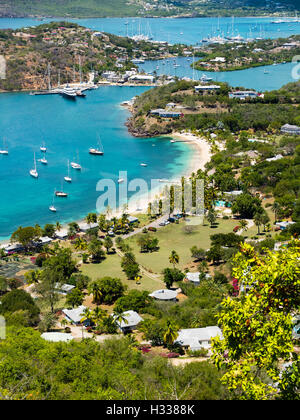 Vue de Shirley Heights à English Harbour et Windward Bay, Antigua, Antilles, Antigua, Antigua et Barbuda Banque D'Images