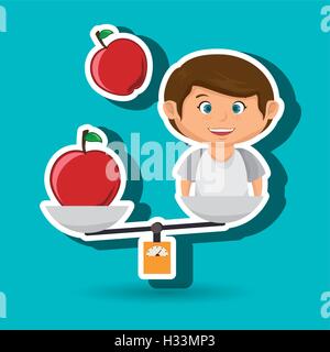Cartoon boy nourriture fruit équilibre Illustration de Vecteur