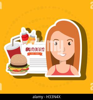 Cartoon girl enfant Restauration rapide Illustration de Vecteur