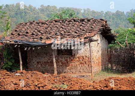 Une cabane rustique de l'Inde rurale à partir de matériaux naturels de construction Banque D'Images