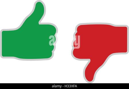 Pouce vert et le pouce vers le bas icône rouge set, vector illustration. Illustration de Vecteur