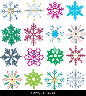 Vector illustration d'un jeu de flocons colorés Illustration de Vecteur