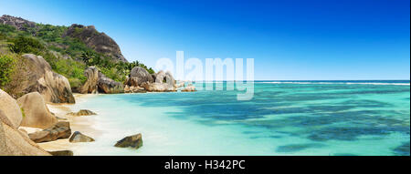 Belle plage tropicale Seychelles Anse Source d'argent à l'île de La Digue Banque D'Images