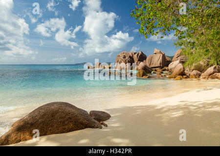 Belle plage tropicale Seychelles Anse Source d'argent à l'île de La Digue Banque D'Images