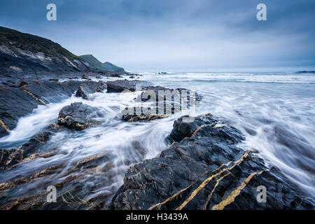 Crackington Haven beach, North Cornwall, Angleterre. Banque D'Images