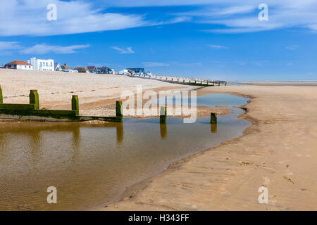 Épis sur le bois d'une plage de sable doré à Camber Sands East Sussex England UK Europe Banque D'Images