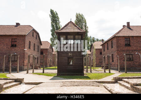 Garde côtière canadienne maison entourée de barbelés, Auschwitz, Pologne Banque D'Images