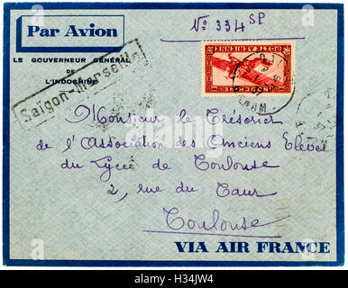 Indochine 1937-air mail lettre de Dalat adressée à la France. Banque D'Images