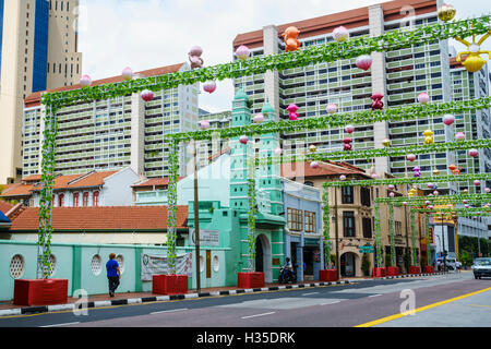 Masjid Jamae Chulia (mosquée) dans la région de North Bridge Road, Chinatown, Singapour Banque D'Images