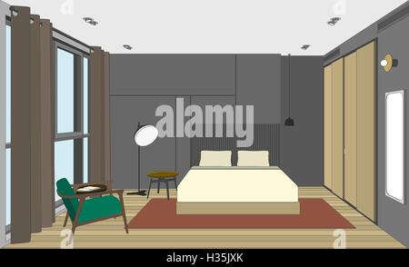 Chambre vue perspective. Illustration de Vecteur