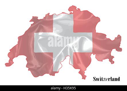 Carte de la Suisse avec un drapeau de soie sur un fond blanc Illustration de Vecteur