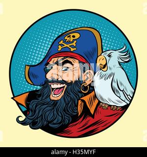 Heureux pirate avec un perroquet sur son épaule Illustration de Vecteur