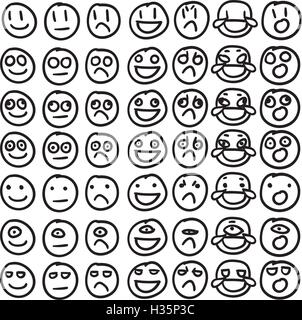 / Emoji / Smiley Emoticon Vector set. Présente, sur fond blanc. Hand drawn, silly doodles. Fichier vectoriel est groupé. Illustration de Vecteur