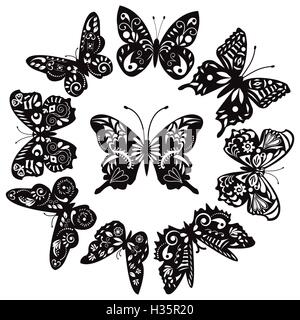 Les papillons noirs et blancs pour la conception Illustration de Vecteur