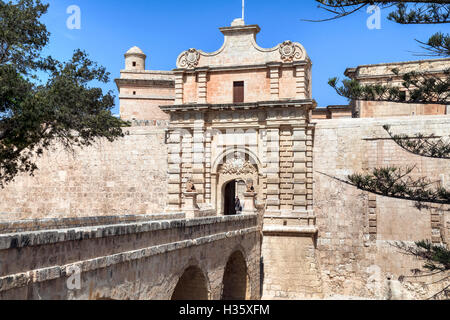 Porte de la ville de Mdina, Malte Banque D'Images