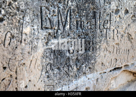 Graffitis historiques, temples de Ggantija, Gozo, Malte Banque D'Images