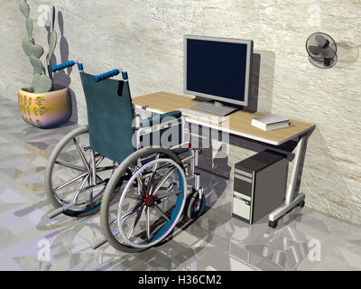 Fauteuil roulant à office - 3D render Banque D'Images