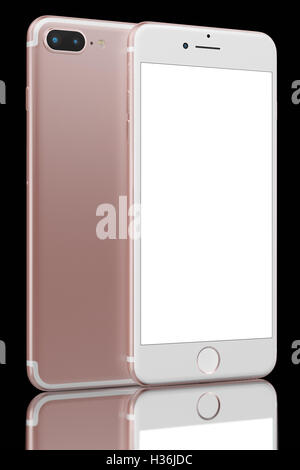 SmartPhone et or rose avec double caméra photo sur fond noir. Afficher les périphériques écran vide. Banque D'Images