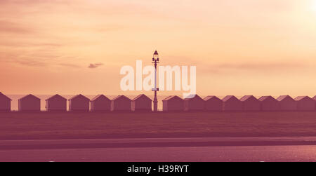 Cabines de plage sur le front de mer, Brighton & Hove, East Sussex, England, UK Banque D'Images