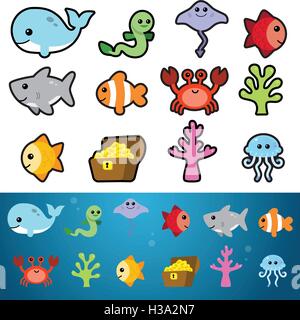 Icônes d'animaux de la mer Illustration de Vecteur