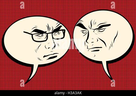 Deux hommes en colère de parler. Bulle de bandes dessinées smiley face Illustration de Vecteur