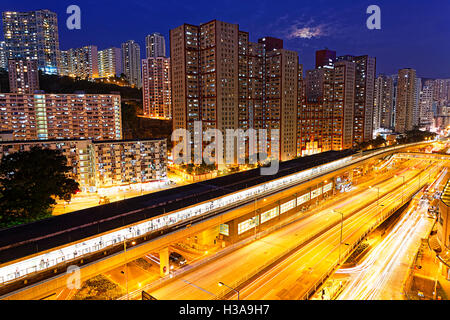 Kwun Tong Hong Kong downtown at night Banque D'Images