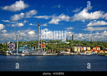 L'île de Djurgarden et Tivoli Grona Lund (Luna Park) Stockholm, Suède Banque D'Images