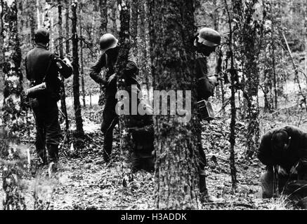 Les fantassins allemands faisant des prisonniers sur le front de l'Est 1941 Banque D'Images