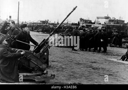 Canon antiaérien allemand un port sécurisé dans la Courlande, 1944 Banque D'Images